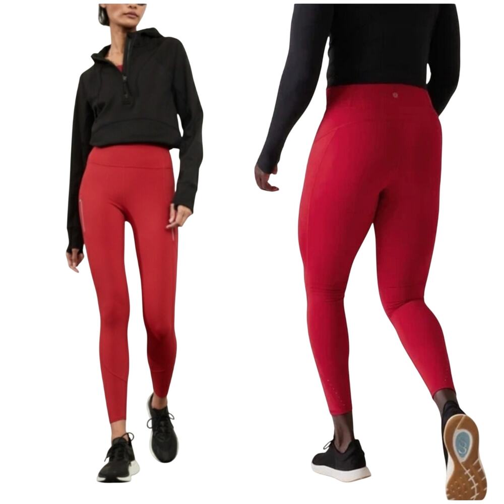 Athleta Rainier Tight High Rise Cold Weather Running Red 1X